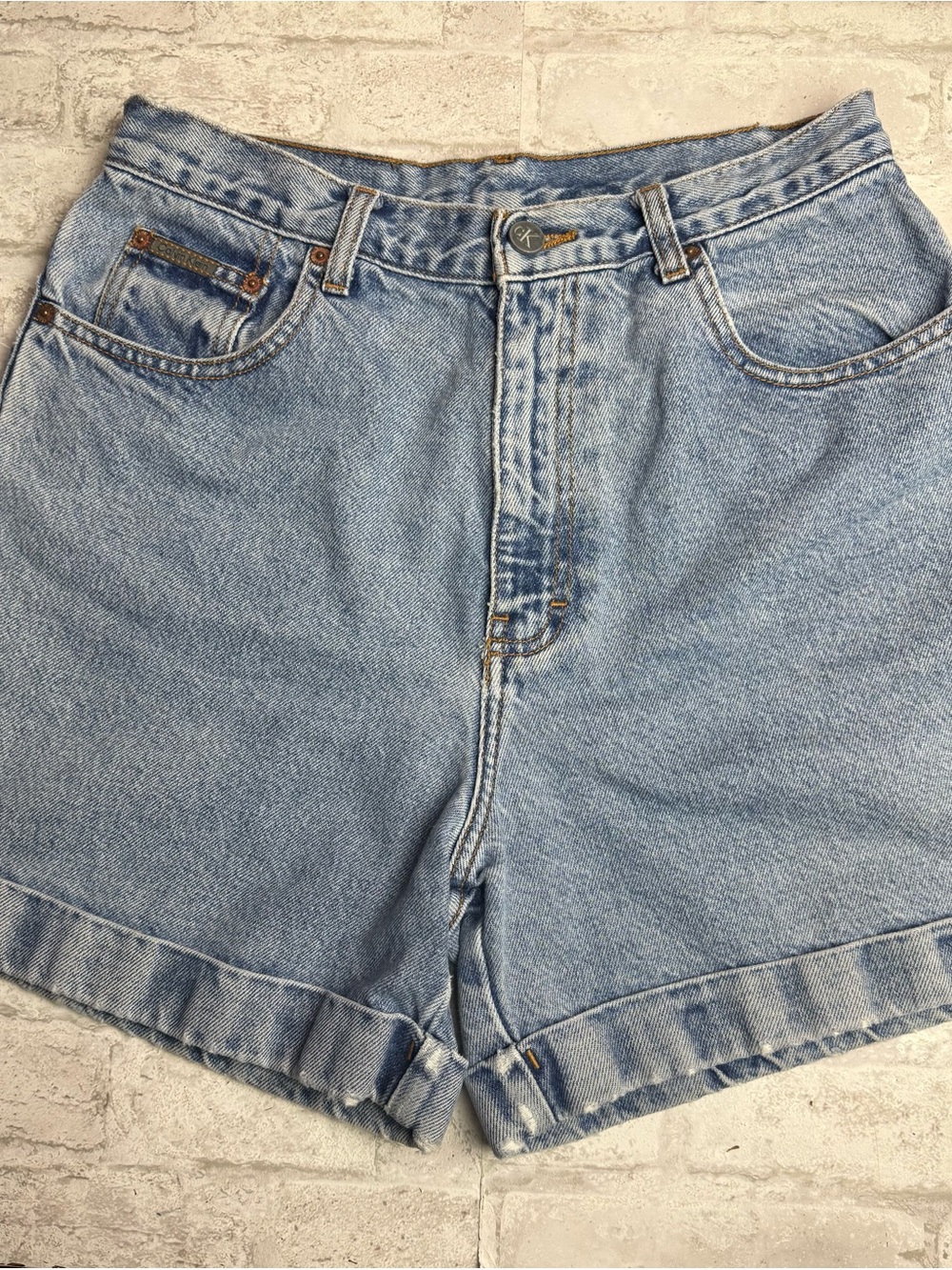 Vintage 90s Calvin Klein Double Stone Wash Denim High Rise Cuffed Shorts EUC 10😍